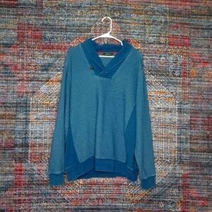 Orvis mens blue an gray mesh Shawl neck Cotton Blend sweater L EUC